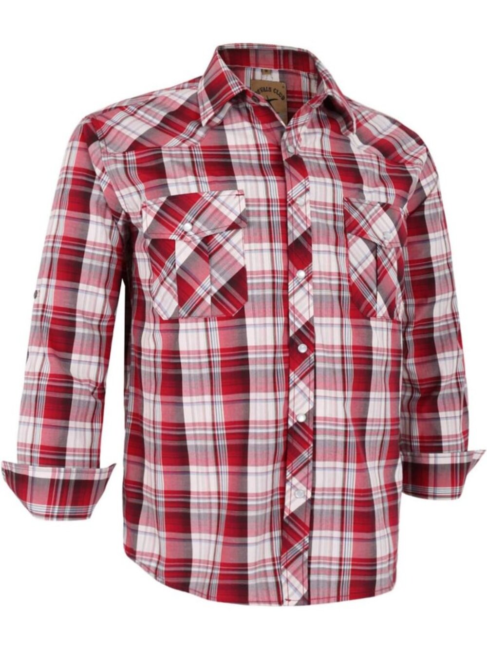 Men's Western Pearl Snap Button-Up Casual Cowboy Shirt with Two Pockets, Long